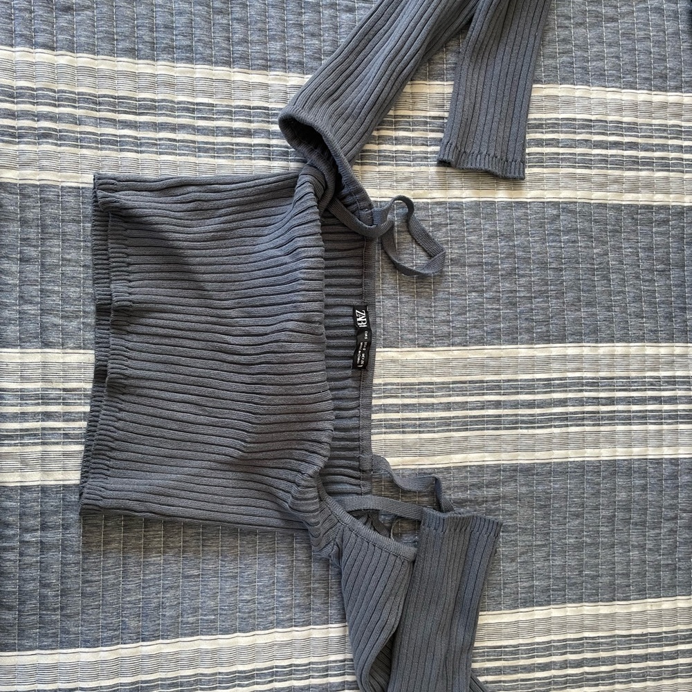 Zara Ribbed Blue Crop Top